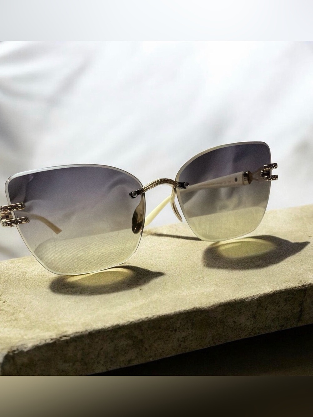 Blue Accented Rimless Sunglasses - Picture 2 of 3